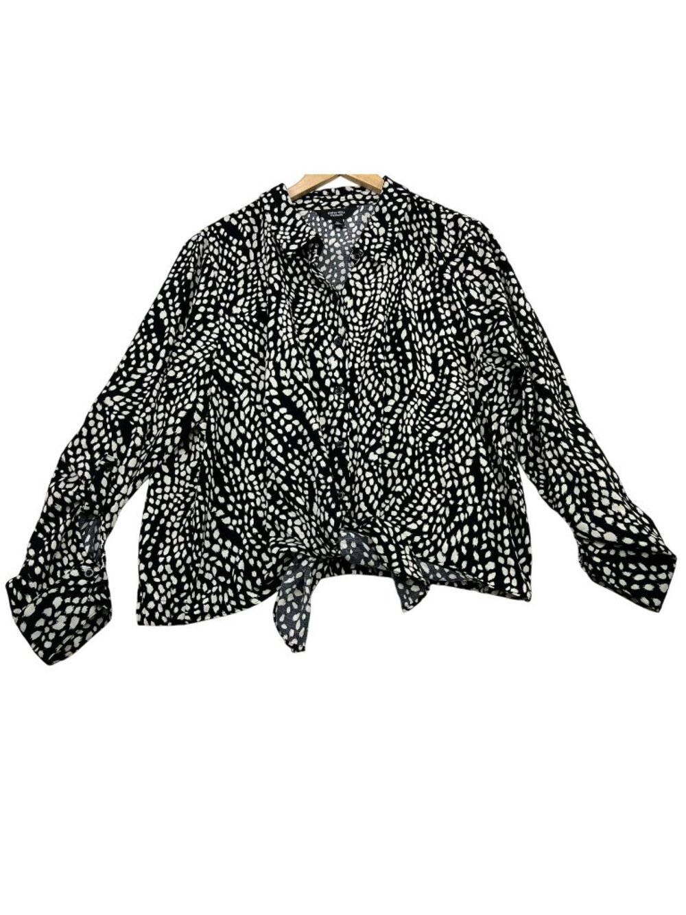 Simply Vera Vera Wang Women Button Up Tie-Front Blouse Top Size XL Black Printed